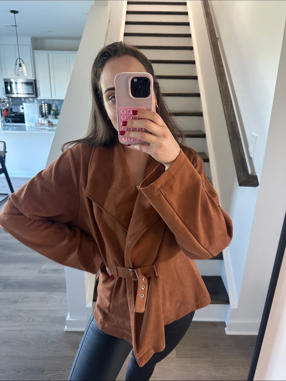 Women's Brown Suede Belted Jacket S-L